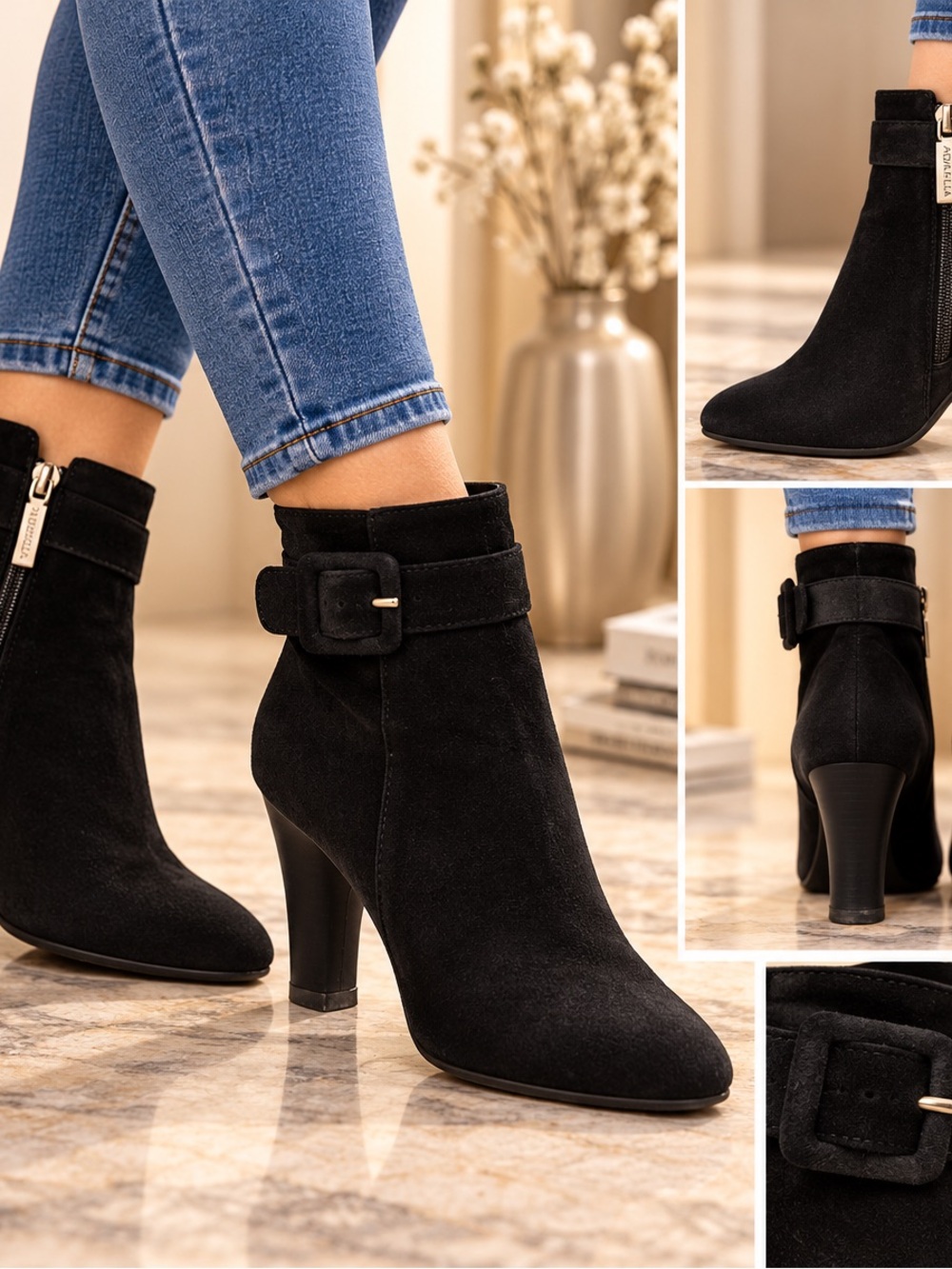 Aquatalia by Marvin K Black Suede Heeled Ankle Boots Size 7.5 Made in Italy
